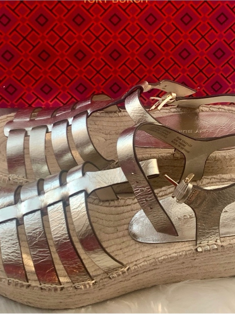 Tory Burch Metallic Gold Platform Espadrille Wedge Sandals - Picture 2 of 4